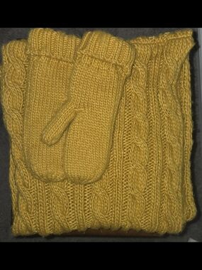 Garage Mustard Yellow Knit Scarf and Glove Matching Set